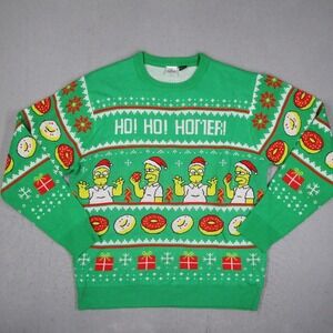 The Simpsons Mens XL Ho Ho Homer Christmas Sweater Green Donut Holiday Knit